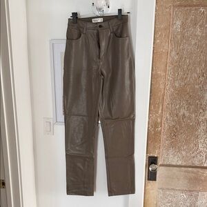 Abercrombie & Fitch Taupe High-Rise Straight Vegan Leather Pants